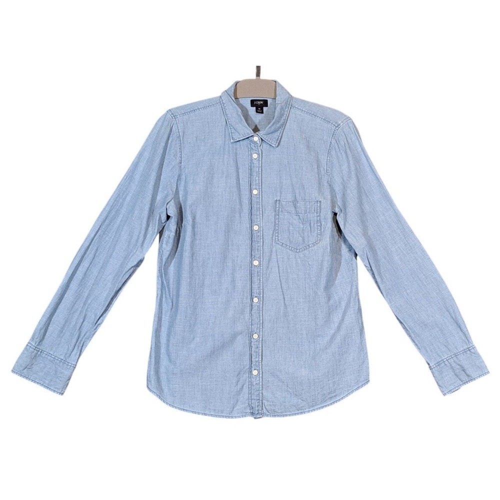 J.Crew Womens Medium Light Wash Blue Chambray Long Sleeve Button Down Shirt